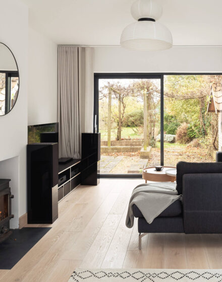 Impressive Interior from Britain: Hardwood Flooring in the Bathroom, Various Floor Patterns, and Oak Stairs